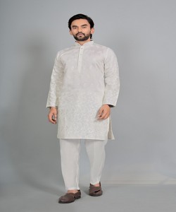 White <b>Men's</b> Cotton Silk <b>Kurta</b> Pajama Traditional Wedding Ethnic Wear India Pakistan Regular Fit 85414 SWASTIK- TOXIC 2 - Product Image 1