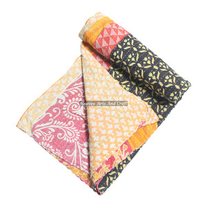 100% Cotton Indian Handmade Vintage Washable <b>Quilt</b> Kantha <b>Throw</b> Gudri Reversible Bedspread Printed Hand-Stitched Heavy <b>Throw</b> Old - Product Image 5