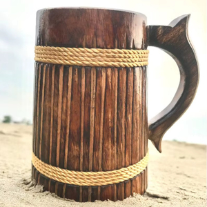 Chope à bière rustique en bois faite à la main : Chope viking, tasse à café - Product Image 1