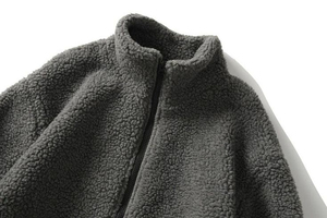 Custom High Quality Embroidered Logo Stand Collar Front <b>Shearling</b> Sherpa <b>Jacket</b> Warm Zip-Up Eco-Friendly Breathable <b>Men</b> - Product Image 2