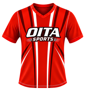 Camiseta de Rugby Roja Brillante de Manga Corta con Cuello en V, Uniforme de Equipo Transpirable y Ligero, Ropa Deportiva Personalizada para Entrenamiento - Product Image 1