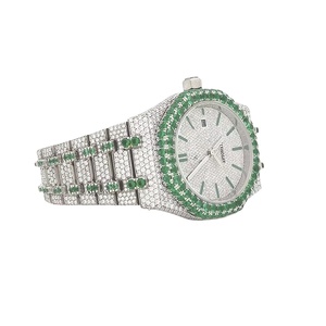 Montre de luxe haut de gamme avec lunette verte en moissanite, personnalisée, style hip-hop, diamants de laboratoire, stock USA et UK - Product Image 1