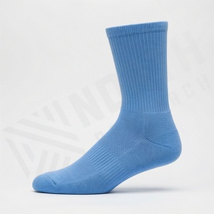Crew <b>Socks</b> Solid Blue 100% Cotton Breathable Knitted for Daily Casual Wear Adults Summer Standard Thickness - Product Image 3