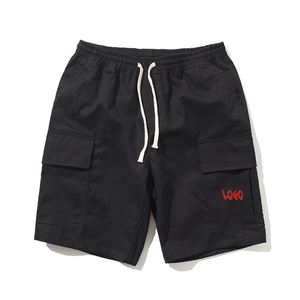 Pantalones Cortos Cargo de Color Sólido para Hombre, Cintura Media, Cierre con Cordón, Logotipo Bordado, Bolsillos Delanteros, Estilo Casual, Tela de Lona - Product Image 2