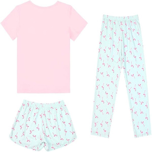Ensemble de pyjama décontracté unisexe vert 3 pièces, t-shirt, pantalon, short, coton respirant, vêtements de nuit d'été, motif étoile et lune mignon - Product Image 4