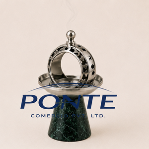 Premium Stainless Steel Teapot Warmer with Green Marble Base Elegant Silver Finish Mubkhar <b>Decorative</b> Aromatherapy Burner - Product Image 6