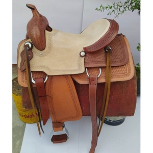 Selle de cheval western en cuir marron, faite à la main, avec finition brune rugueuse, siège rigide, sangles latigo, 10 à 18 pouces, LLT - Product Image 1