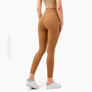 High Waist Full Length <b>Leggings</b> Solid Color Stretchy Breathable Sporty Knitted Spandex Polyester Women's Workout Pants - Product Image 3