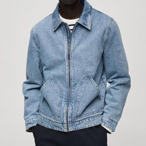 Veste en jean bleu clair zippée pour homme, streetwear de haute qualité, style vintage, manteau en jean décontracté pour homme, vente en gros, vêtements d'extérieur masculins 2024 - Product Image 1