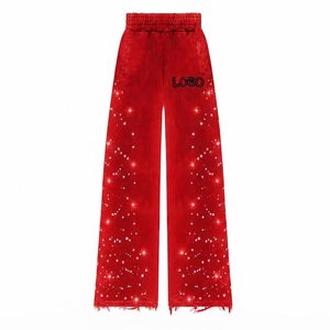 Wholesale Custom Men's <b>Red</b> Tracksuits Sets With <b>Glitter</b> Dot Print Hooded Zipper Sweatshirts And Loose Pants Casual Winter Wear - Product Image 5