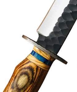 Cuchillo Utilitario de Hoja Fija de Acero de Alto Carbono Forjado a Mano, Mango de Madera de Olivo y Resina Azul Turquesa, Herramienta EDC Personalizada OEM de Grado DIY - Product Image 4