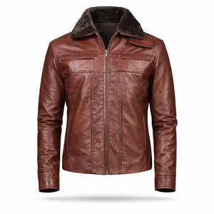 Chaqueta Bomber para Hombre, de Cuero Genuino Marrón, con Cuello de Piel, Impermeable y Resistente al Viento, Estilo Clásico de Invierno, Fabricante Personalizado SAAR - Product Image 1