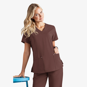 2026 Fashionable Wholesale Custom Knitted Nursing Wear <b>Set</b> Multi Pockets V Neck Plain Fashion Comfortable Women's <b>Scrub</b> Tops - Product Image 6