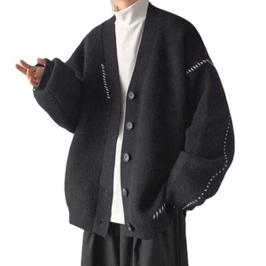 เสื้อคาร์ดิแกนผู้ชายแบบเรียบ คอวี ไหล่ตก ติดกระดุม กันยับ เนื้อหนา อุ่น สำหรับฤดูหนาว ทำจากผ้าขนสัตว์/ไนลอน - Product Image 6