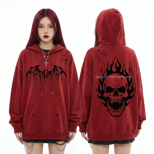 Sudadera con capucha para mujer, verde bosque, 500GSM, estilo universitario, con estampado de calavera y escudo, estilo preppy y rebelión, de tejido grueso, tipo jersey, para venta al por mayor - Product Image 4
