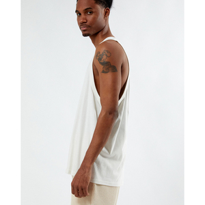 Camiseta sin mangas de algodón blanca para hombre, cuello redondo, informal, de punto, color liso, sin mangas - Product Image 2
