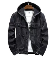 Blouson Bomber en Jean Classique Décontracté pour Homme, Coupe Slim, Logo Personnalisé, Noir Délavé, Fermeture Éclair, Grande Taille, Hiver, à Capuche, Respirant, Coupe-Vent
