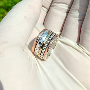 Three Tone <b>Spinner</b> Band <b>Ring</b> 925 Sterling <b>Silver</b> Handmade Anxiety Relief Jewelry - Product Image 1