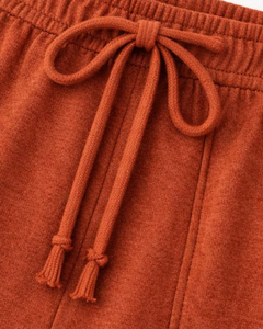 Women's Rust 2-Piece <b>Knitted</b> <b>Set</b> Short Sleeve Top With Drawstring Shorts Solid O-Neck Casual Breathable Spring Summer Wear - Product Image 6