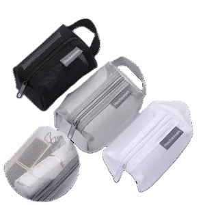 Elegante bolsa de maquillaje de nailon de malla transparente con cremallera, bolsa de cosméticos con logotipo personalizado, perfecta para viajes y uso diario - Product Image 4