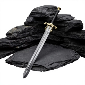 Épée médiévale fantastique avec garde-poignée incurvé doré et poignée noire, 100% acier carbone, épées fabriquées en usine à vendre - Product Image 6