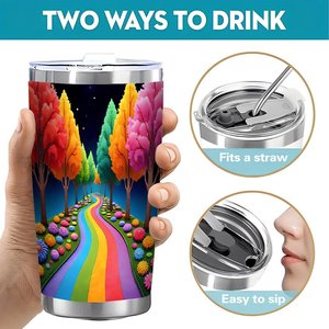 Vaso de Acero Inoxidable de 20 oz, Taza de Viaje de Doble Pared Aislada con Diseño de Bosque Arcoíris - Product Image 5
