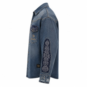 Wholesale Bleached Blue Cotton Chambray Shirts With Bandana Insignia For Roomy Unisex Streetwear Graphic <b>Badge</b> Factory - Product Image 5