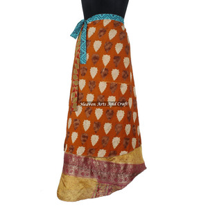 Jupe longue en soie Sari à 2 couches, style indien, réversible, vintage, magique, 38 pouces, pour la plage, à porter en tube ou cache-cou. - Product Image 3