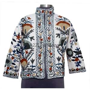 Chaqueta Bomber de Mujer con Cuello en V, Diseño Floral Vintage, Bordado Suzani TNT, Ecológica, Transpirable, de Secado Rápido, Tejido de Algodón - Product Image 1