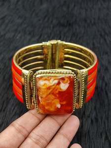 Handmade Polished Studded Red Stone in Brass Bangles filled with Resin Inlay Vintage Brass Partywear Bangles reasonable Price - Product Image 2