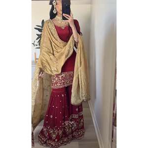 Ensemble haut-plazzo et dupatta pour femmes, vêtements de soirée, broderie lourde - Product Image 1