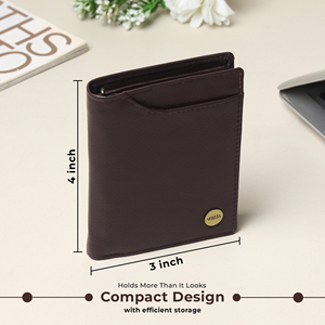 WRIZA Men's Classic Genuine Leather <b>Wallet</b> | Brown <b>RFID</b> <b>Blocking</b> Short Hidden Zip Coin Pocket Polyester | Slim Card Holder Purse - Product Image 3