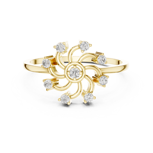 Anillos de oro macizo de 14k para mujer con diamantes de corte redondo minimalista en forma de flor, para regalo, compromiso, aniversario, boda - Product Image 1