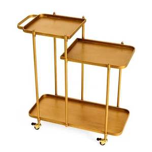 Gold Plated Hotel Trolley With 2 Shelves And 4 <b>Swivel</b> Casters Midcentury Modern Design Durable Commercial Furniture - Product Image 4