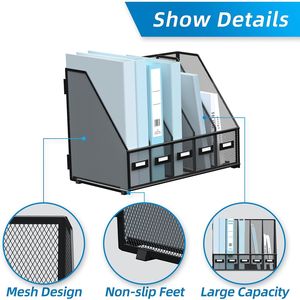 Portariviste da Scrivania in Metallo Nero con 5 Scomparti Verticali, Organizzatore per Ufficio e Spazio di Lavoro Domestico - Product Image 4