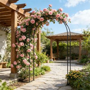 Arco e Struttura Nera per Giardino, Traliccio per Piante Rampicanti per Recinzioni e Cancelli da Giardino - Product Image 1