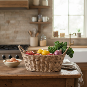 Oval Woven Straw <b>Basket</b> with Handle – Minimalist & Elegant Nordic Style - Product Image 2