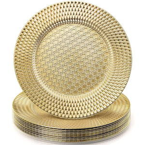 Assiette de présentation en métal martelé doré pour la maison, les hôtels, la décoration de table de mariage, forme ronde, plat de service et assiettes - Product Image 1
