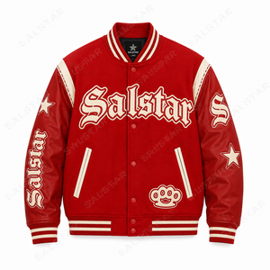Custom <b>Red</b> Varsity <b>Jacket</b> <b>Men</b> Letterman Baseball <b>Jacket</b> Streetwear Bomber <b>Jacket</b> Wholesale Manufacturer - Product Image 3