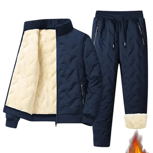 SELF INDUSTRY Eco-Friendly Fleece-Lined <b>Quilted</b> Two-Piece Winter Streetwear Tracksuit Warm Casual Hooded <b>Sweatshirt</b> Jogger Set - Product Image 1