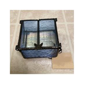 Boîte à bijoux de luxe en verre bleu teinté de haute qualité, fermoir en métal papillon, verre coloré fait main, rangement pour bibelots, cadeau décoratif - Product Image 1