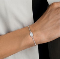 Bracelet chaîne minimaliste en or rose avec diamant de laboratoire taille radiant serti clos, 1,00 carat total