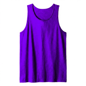 Camiseta sin mangas de punto con cuello redondo de color negro liso para hombre, estilo casual, teñido liso, deportiva, tipo camiseta interior - Product Image 2