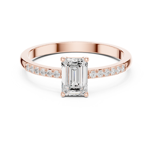Anillo de Compromiso Solitario con Diamante Corte Esmeralda en Oro Rosa de 18 Quilates con Banda con Detalles en Pavé, Joyería Nupcial Elegante y Minimalista - Product Image 4