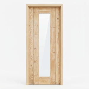 Porte intérieure en bois de pin massif avec panneau central en verre, design minimaliste, surface finie, ouverture latérale, coupe-vent, usage hôtelier - Product Image 1