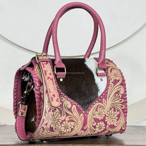 Luxury Tooled Genuine Cowhide Leather Western 11 Inch Speedy <b>Duffel</b> <b>Bag</b> Floral Design Handcrafted Lady Shoulder Weekender Sport - Product Image 2