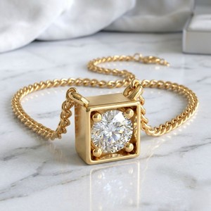 0.10CTW Round Brilliant <b>Frame</b>-Set Diamond Solitaire Necklace - Product Image 1