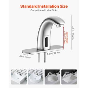 Rubinetto Automatico per Lavabo Bagno con Sensore di Movimento, Senza Contatto, Regolabile, a Batteria, con Copertura per Foro del Rubinetto del WC - Product Image 3