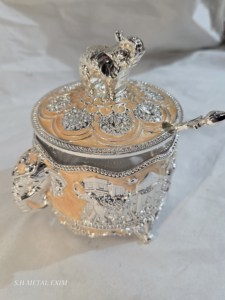Azucarero de Lujo Estilo Taj Mahal con Diseño de Elefante, Bañado en Plata Real, con Cuchara - Product Image 2