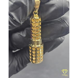 Luxury <b>Iced</b> Lipstick Pendant With Gold And Pink Stone Design Full Diamond Look Setting Hip Hop Jewelry <b>Chain</b> - Product Image 4